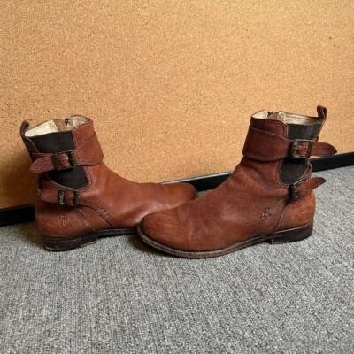 FRYE Women's Anna Gore Short Buffalo Leather Western Boot Reddish Brown Size 7