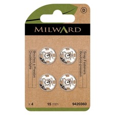 Fissaggi a scatto 15 mm: da cucire: nichel: confezione da 4 merceria verde milward