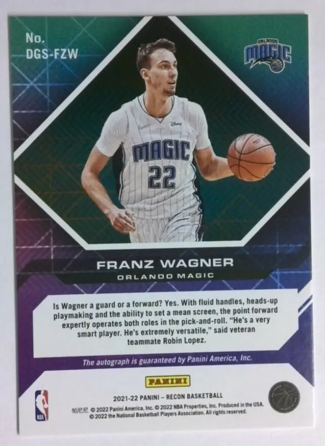 2021-22 Franz Wagner Rookie Auto Panini Recon Blue 40 /49 Color 