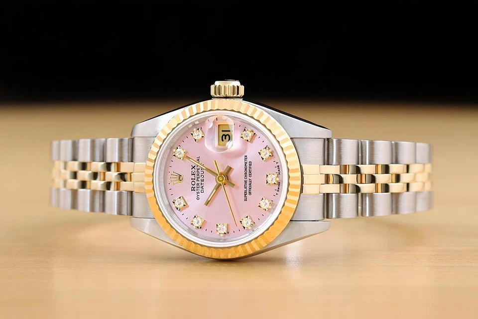 ROLEX LADIES DATEJUST 69173 PINK FACTORY DIAMOND DIAL 18K GOLD STEEL WATCH - Image 3 of 4