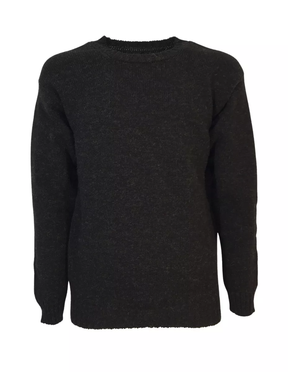 Men s Sweater Crew Neck HAWICO Burnside Shetland Black Wool Made IN Scotland