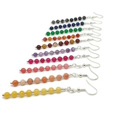 Natural Gemstone Beaded Crystal Long Dangle Drop Boho Earrings Sterling Silver