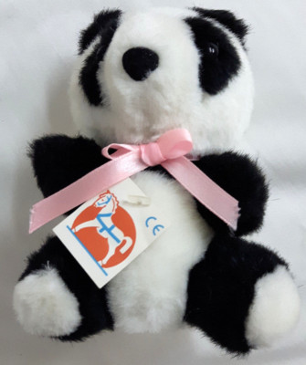 Kleiner Panda mit rosa Schleife ca. 16 cm NEU kann alleine aufrecht sitzen 