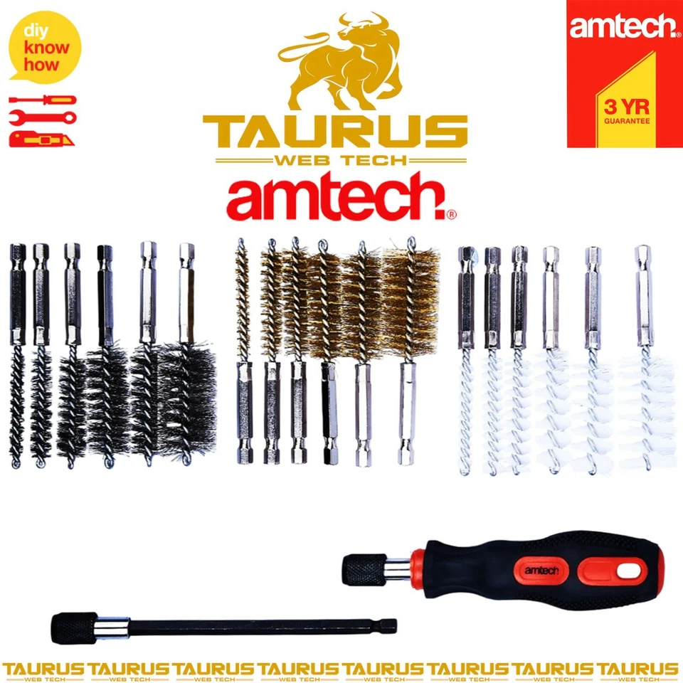 20x AMTECH Wire Brush Cleaning Kit Remove Rust Brass Steel Hex Drill Bit Pipe UK - Image 2 of 3