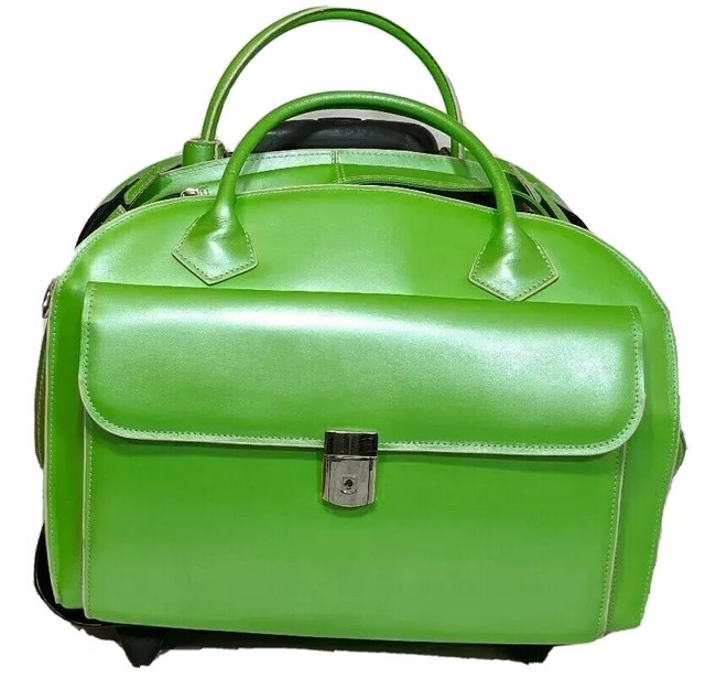McKlein Green Leather Detachable Wheeled Ladies Briefcase Business Tote