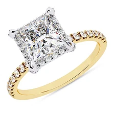 IGI 2.40 Ct Princess Cut Lab Grown Diamond Halo Engagement Ring 14K Yellow Gold