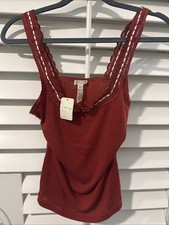 Free People Intimately NWT Red/brown Ribbed Lace Trim Tank Top Size Medium