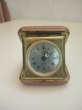 réveil de voyage vintage jaz mécanique 7 jewels étui cuir marron non testé