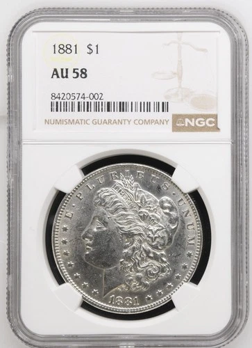 1881 MORGAN DOLLAR NGC ALMOST UNCIRCULATED AU 58 COIN IS 90% SILVER BETTER