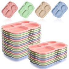 24 Pcs 11.8 Inches Wheat Straw Divided Plates Unbreakable Plastic Separated C...