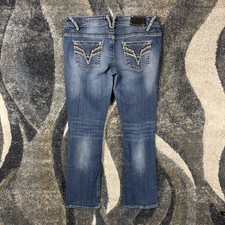 Y2K Vigoss The Chelsea Slim Boot Blue Jeans Size 11/12 Medium Wash Rhinestone