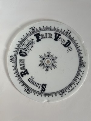Antikes Porzellan Aneroid Barometer Zifferblatt Stormy Rain Fair viktorianisch um 1900