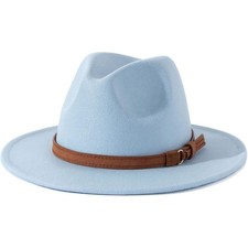 Vintage Men's Women's Fedora Hat Wide Brim Felt Panama Jazz Cap with Belt Buckle