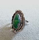 Vtg STERLING Silver Green TURQUOISE NAVAJO RING Size 6 + Leaf Stamped Rope Balls — photo 3
