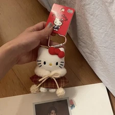 Hello Kitty Kawaii Plush Keychain Bag Pendant Plaid Coat Doll Cute Holiday Gift