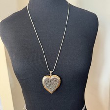 Collar medallón corazón oro grabado pergamino grabado grabado cadena plata 27" joyería