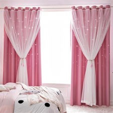 Cute Star Blackout Curtains for Girls Bedroom, Princess Curtains, W52X L84