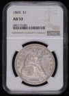 1865 Liberty Seated Silver Dollars NGC AU-53