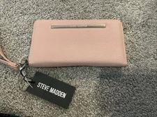 Steve Madden Blush Pink Large Logo Wallet Full Zip, Wrist Strap