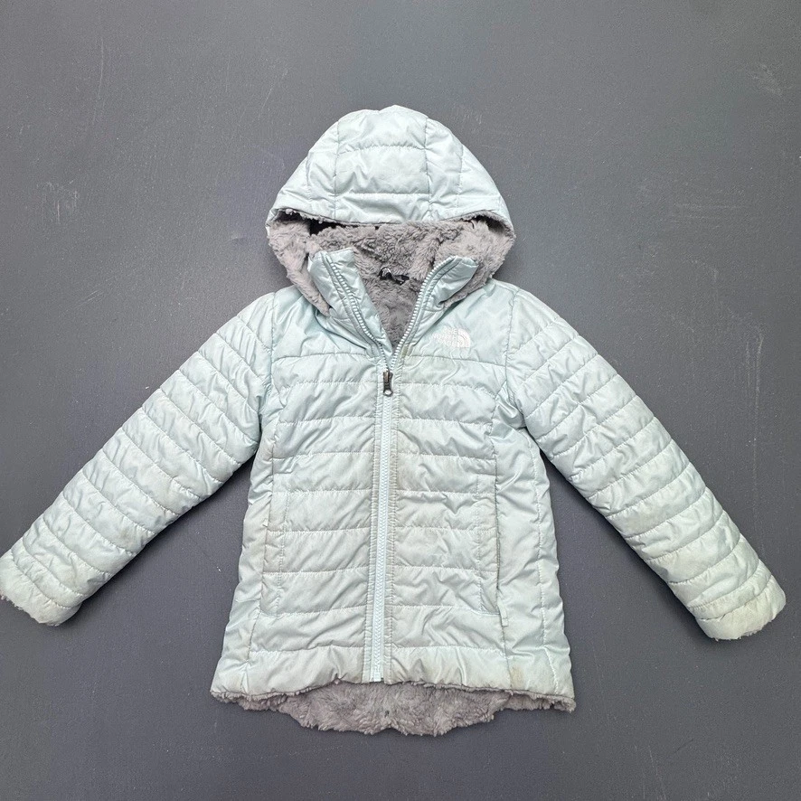 The North Face Girls Puffer Jacket XXS 5 Mint Green Fleece Lined Hooded Kids