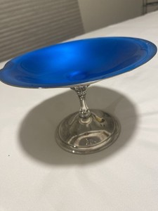 Reed & Barton Blue Glass Silver Metal Centerpiece Bowl MPN 14