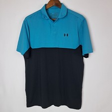Under Armour Performance Polo Shirt Mens Medium Loose Fit HeatGear Blue  Black