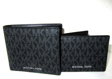 Michael Kors Cooper Black Logo Men's 2 Piece Billfold Pass case Wallet NWT 158