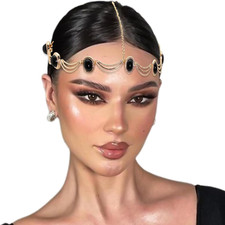 Sequin Head Chain Gold Leaf Boho Headpiece Jewelry Rhinestone Forehead Hair Chai