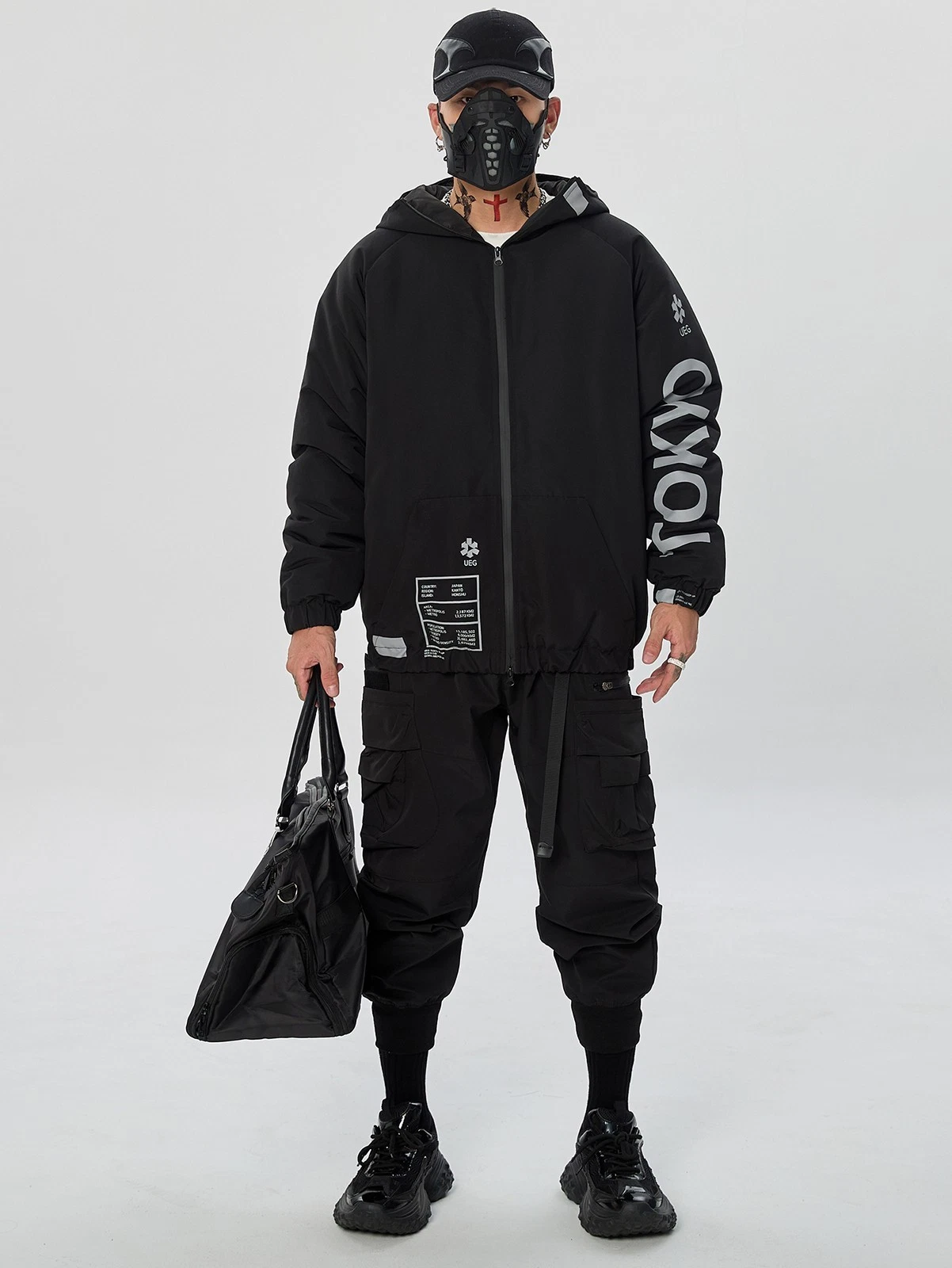 Niepce Men's Techwear Streetwear Hooded Jacket Black Windbreaker Zip Up Coat - product detail image 11