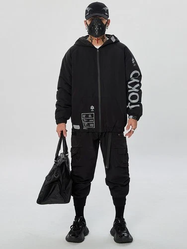 Niepce Men's Techwear Streetwear Hooded Jacket Black Windbreaker Zip Up Coat image 11