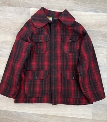 Vtg Woolrich Hunting Jacket Men 44 Red Plaid Wool Blend Coat