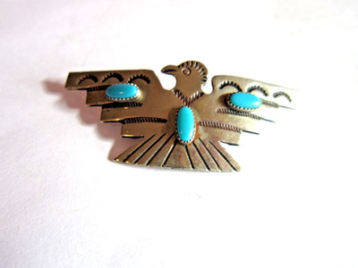 Vintage Bell Trading Co Native American Style Thunderbird Turquoise Bolo Slide
