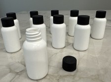 10 Empty White Plastic Reusable 30ML 1oz Bottles with Black Screw on Cap