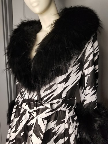 Saks Potts Foxy Zebra Print Lambskin Fox Fur Trimmed Coat SP2 M Penny Lane NWT - Picture 8 of 15