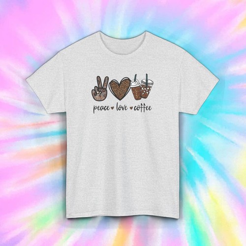 Peace Love Coffee T-Shirt | Coffee Lover Graphic Tee S-5XL