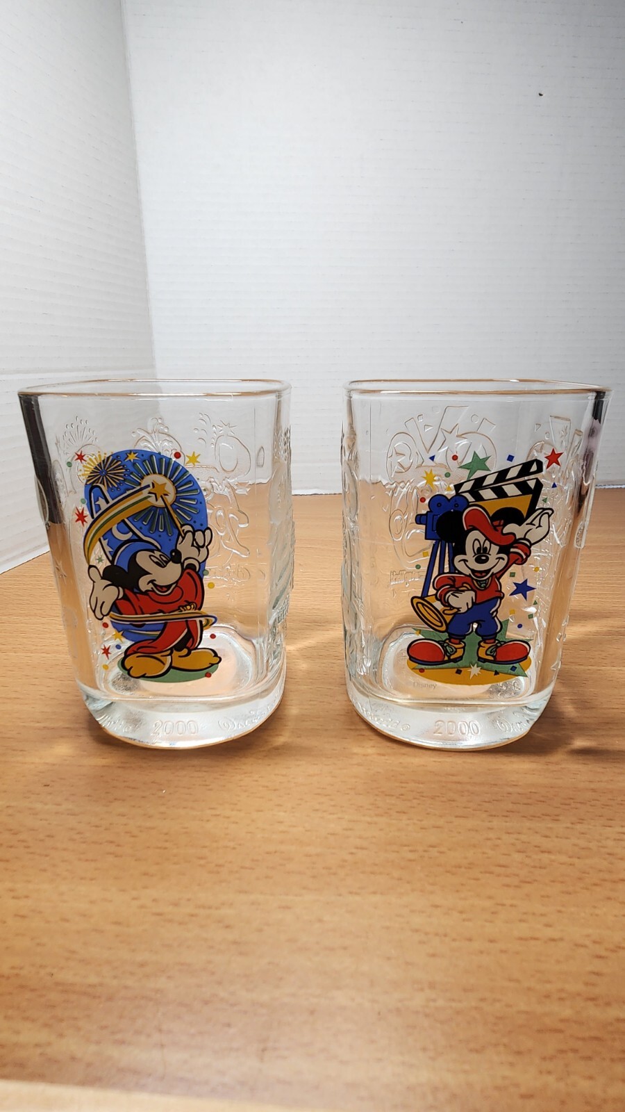 Disney Mickeymouse McDonalds 2000 Collectible Glass Cup Set Of 2 EUC