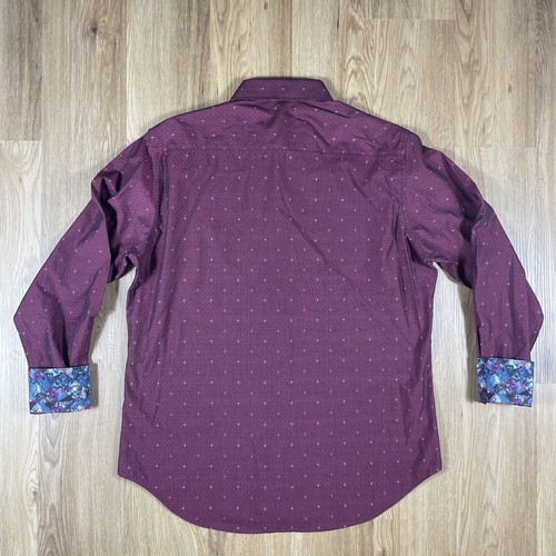 Camisa Robert Graham Manga Larga Botón Para Hombre Mediana Roja Geométrica Bordada Usada en Excelente Condición - Imagen 7 de 13