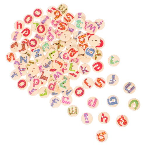 100 Pcs 15MM 26 Letters Two-hole Round Natural Color Mixed Wooden Buttons - Picture 2 of 12