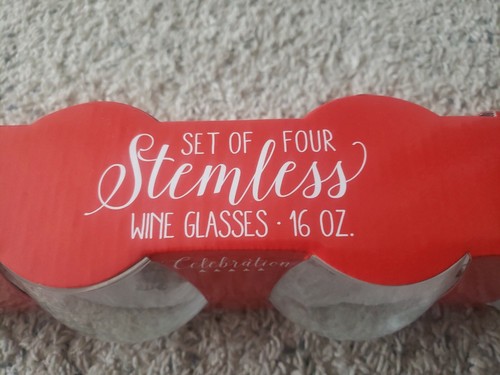TMD Holdings Stemless Wine Glasses Set Of 4 Let's Celebrate Drink Glasses New - Picture 4 of 4