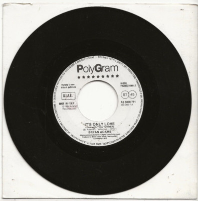 BRYAN ADAMS IT'S ONLY LOVE RARE WHITE LABEL ITALY PROMO SINGLE FROM 1985, MINT