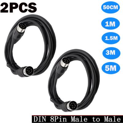 0.5/1/1.5/3/5/M MIDI 8 Pin Din Male To Male Audio Data Signal Adapter Cable 2PCS