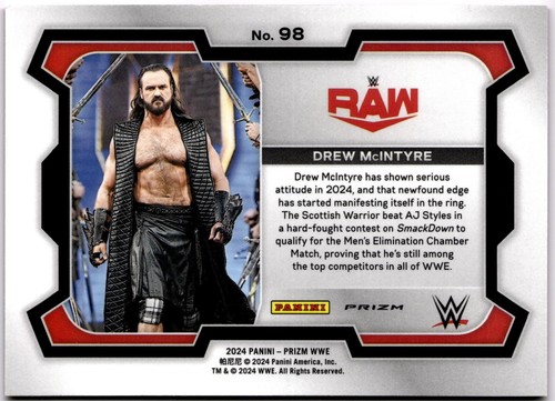 Drew McIntyre 2024 Panini Prizm WW Red Wave Prizm #98 WWE Raw - Picture 2 of 2