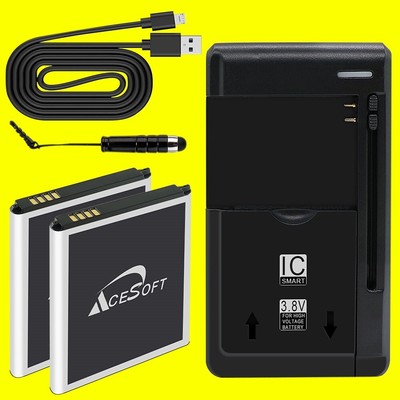 2 x 3700mAh Battery Universal Charger Cable Stylus f Samsung Galaxy Avant G386T1
