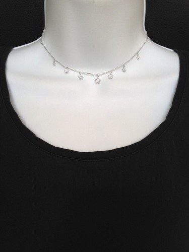 925 Sterling Silver Dainty Cz Star Charm Station Choker Necklace 2.5mm 5mm 15.5" - Afbeelding 8 van 10