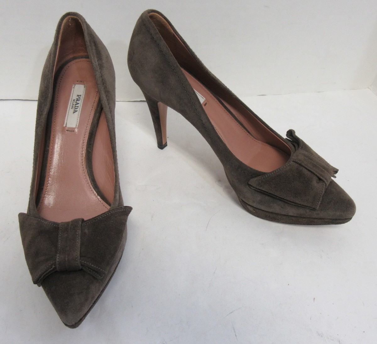 パンプス Prada Brown Suede Pumps PRADA brown suede bow platform pointed toe pumps sz 36.5 | eBay