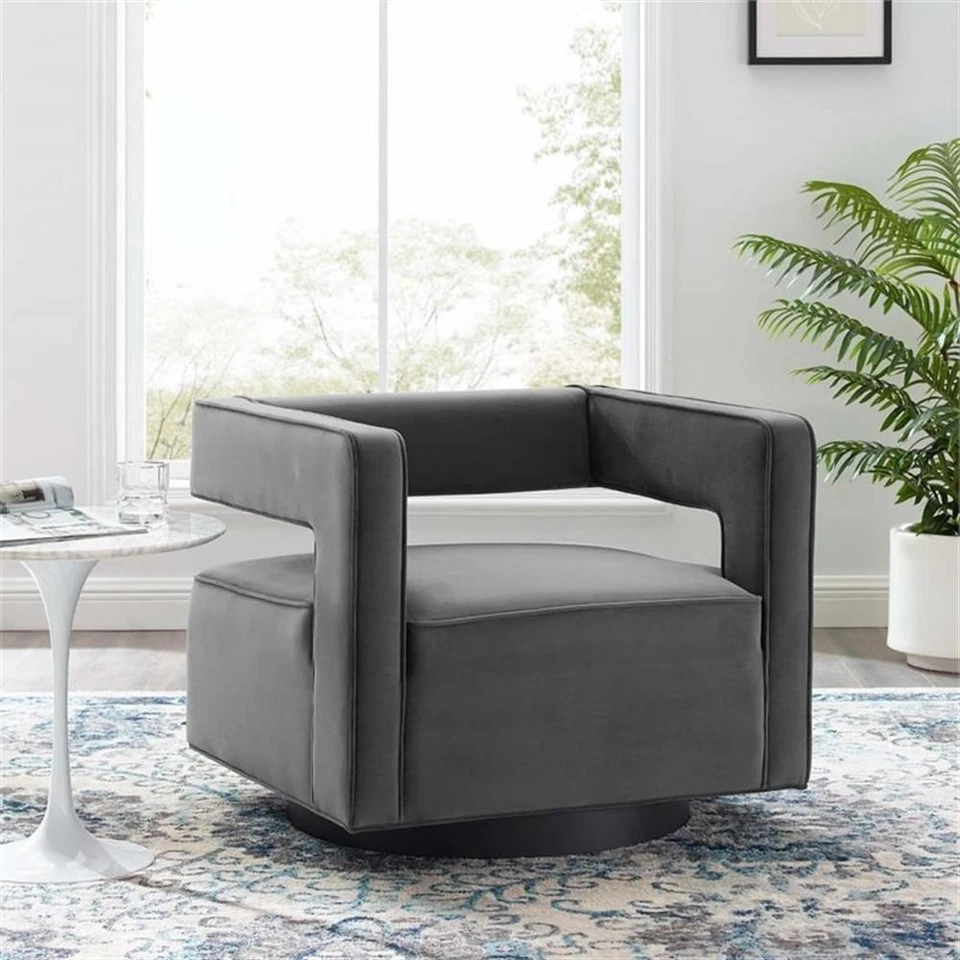 Modway Booth Modern Performance Velvet Swivel Armchair in Gray - Image 2 of 4