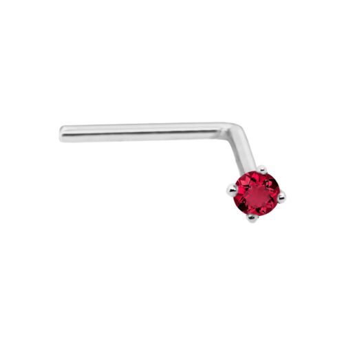 Solid 14kt Gold 22G L-Shape Stud Ruby Gemstone L-Bend Nose Ring Stud - Picture 3 of 8