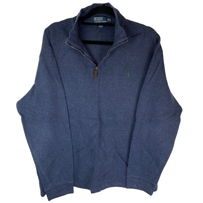 Polo Ralph Lauren blau gerippt Baumwolle 1/4 Reißverschluss Strick Pullover Größe Herren 2XL