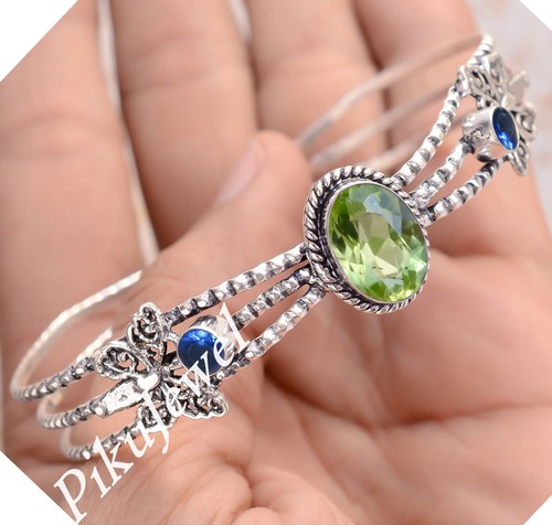 Facettierter Peridot mit Tansanit Edelstein 925 Sterling Silber Manschette Ha... - Bild 2 von 6