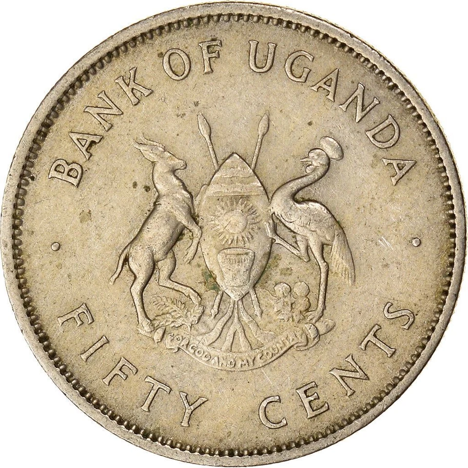 Uganda | 50 Cents Coin | Grey Crowned Crane | KM4 | 1966 - 1974 - Image 2 of 4